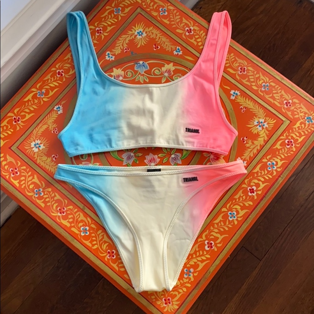 Pink white and blue triangl bikini